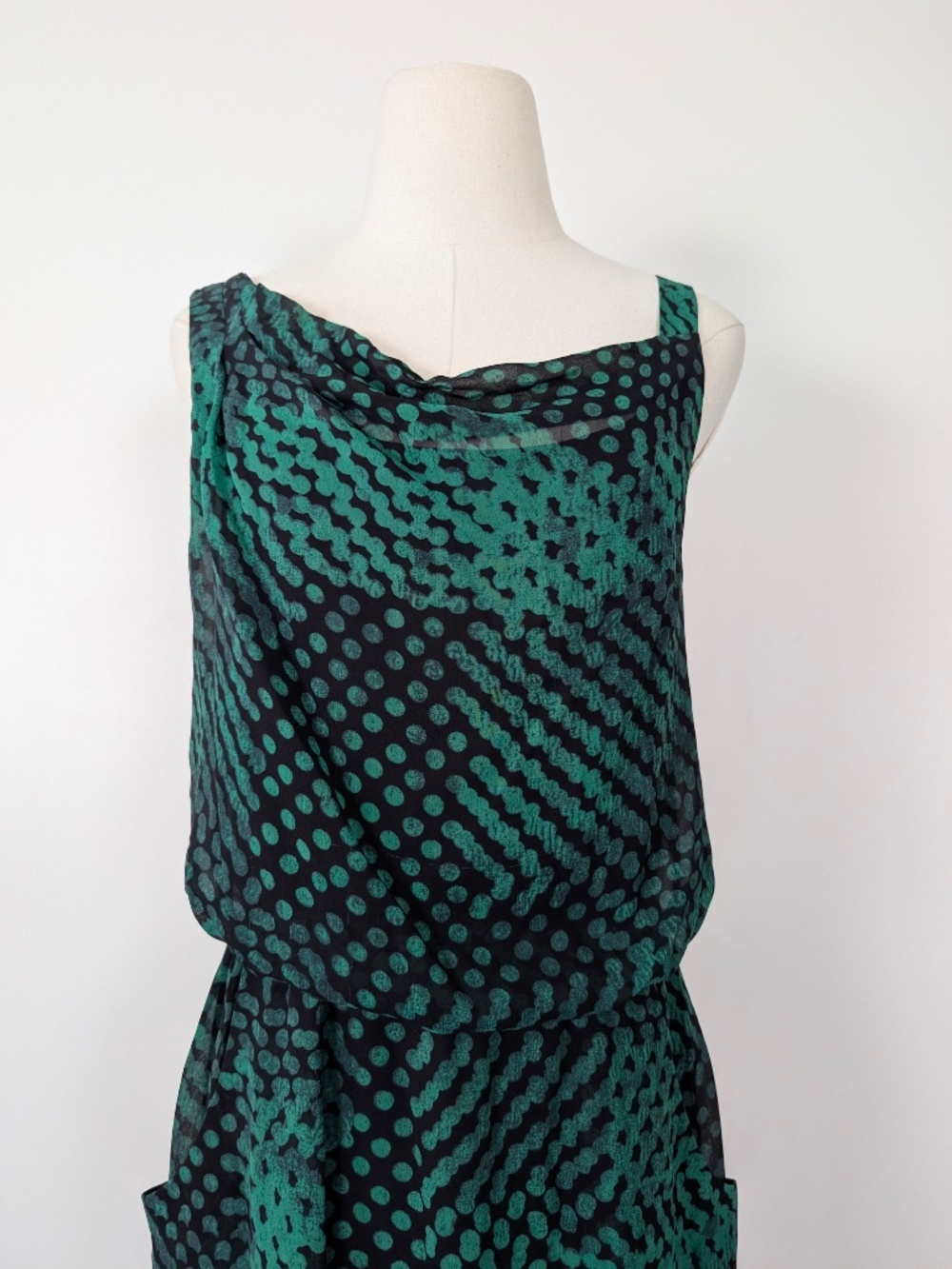 Theory Jaylyn Blurred Green Mini Dress Drop Waist Draped Size 2 - Picture 9 of 13
